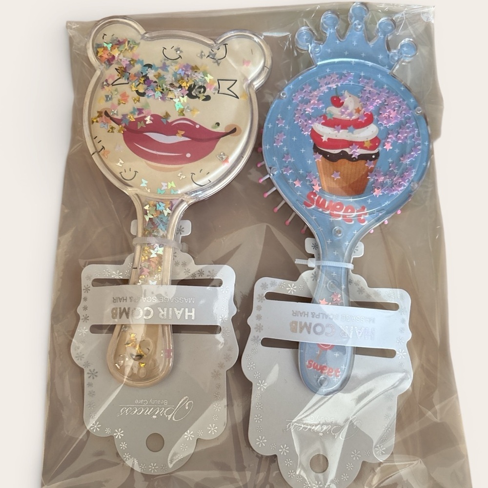 Children's Sparkle Cupcake & Bear Hair Brush Set - Blue & Cream